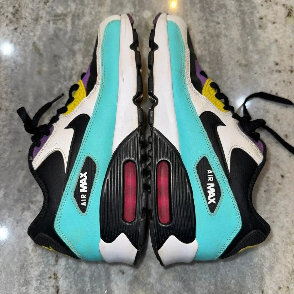Nike Air Max 7 Youth 2019. 90 Leather GS‎ Black Clear Jade Sneakers Lace Up.